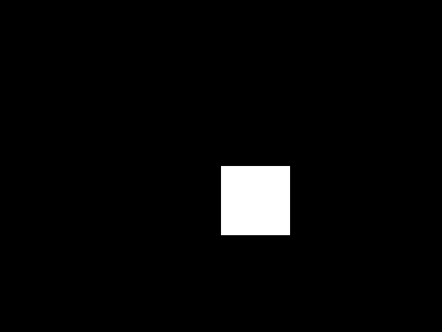 En hvit firkant spretter rundt på en svart bakgrunn.