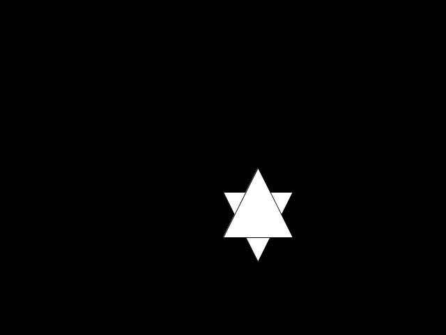 En hvit sekskantet stjerne spretter rundt på en svartbakgrunn.