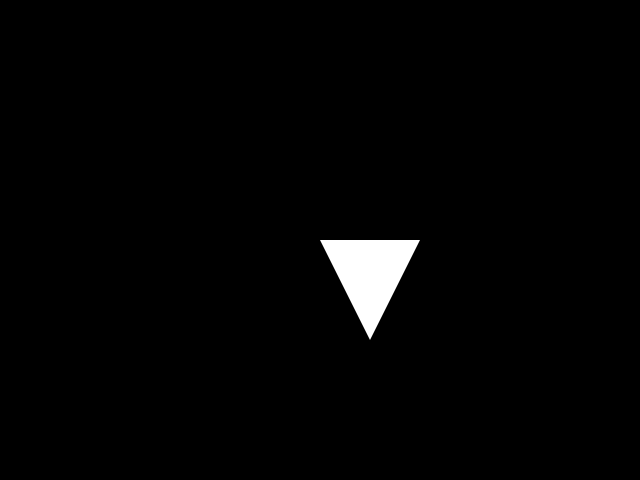En hvit trekant som peker nedover, spretter rundt på en svartbakgrunn.