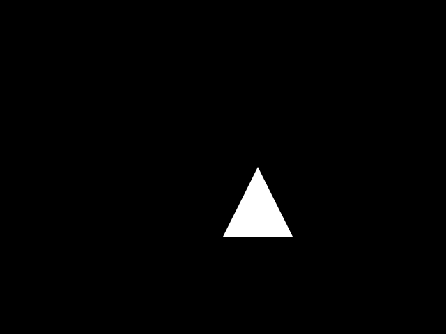 En hvit trekant som peker oppover, spretter rundt på en svartbakgrunn.
