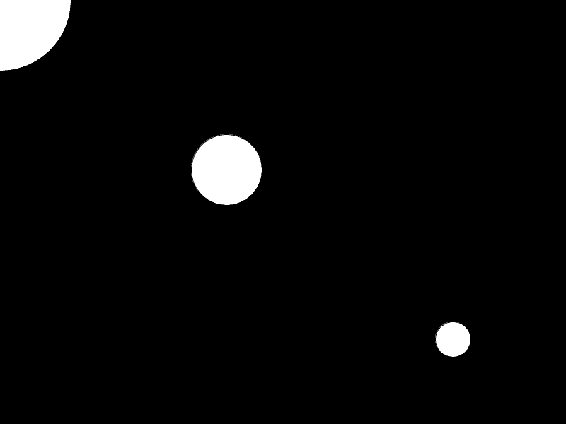 De tre hvite sirklene er nå vist på en svart bilderamme som er større ennfør.