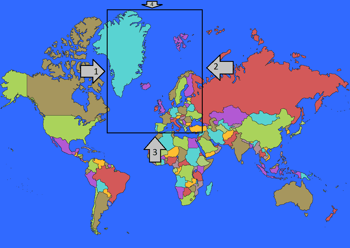 Bilde av verdenskartet med et rektangel rundt Europa
