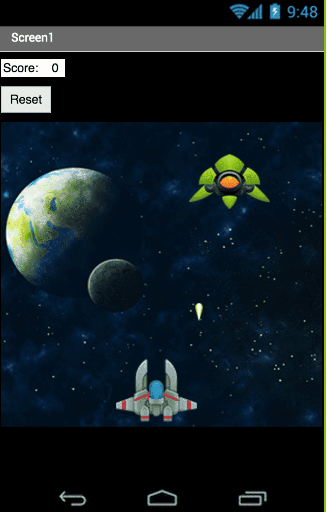 Bilde av et ferdig Space Invaders-spill