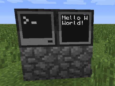 Bilde av monitor sin viser skriften "Hello World!"