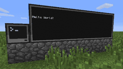 Bilde av en stor monitor med skriften "Hello World!"