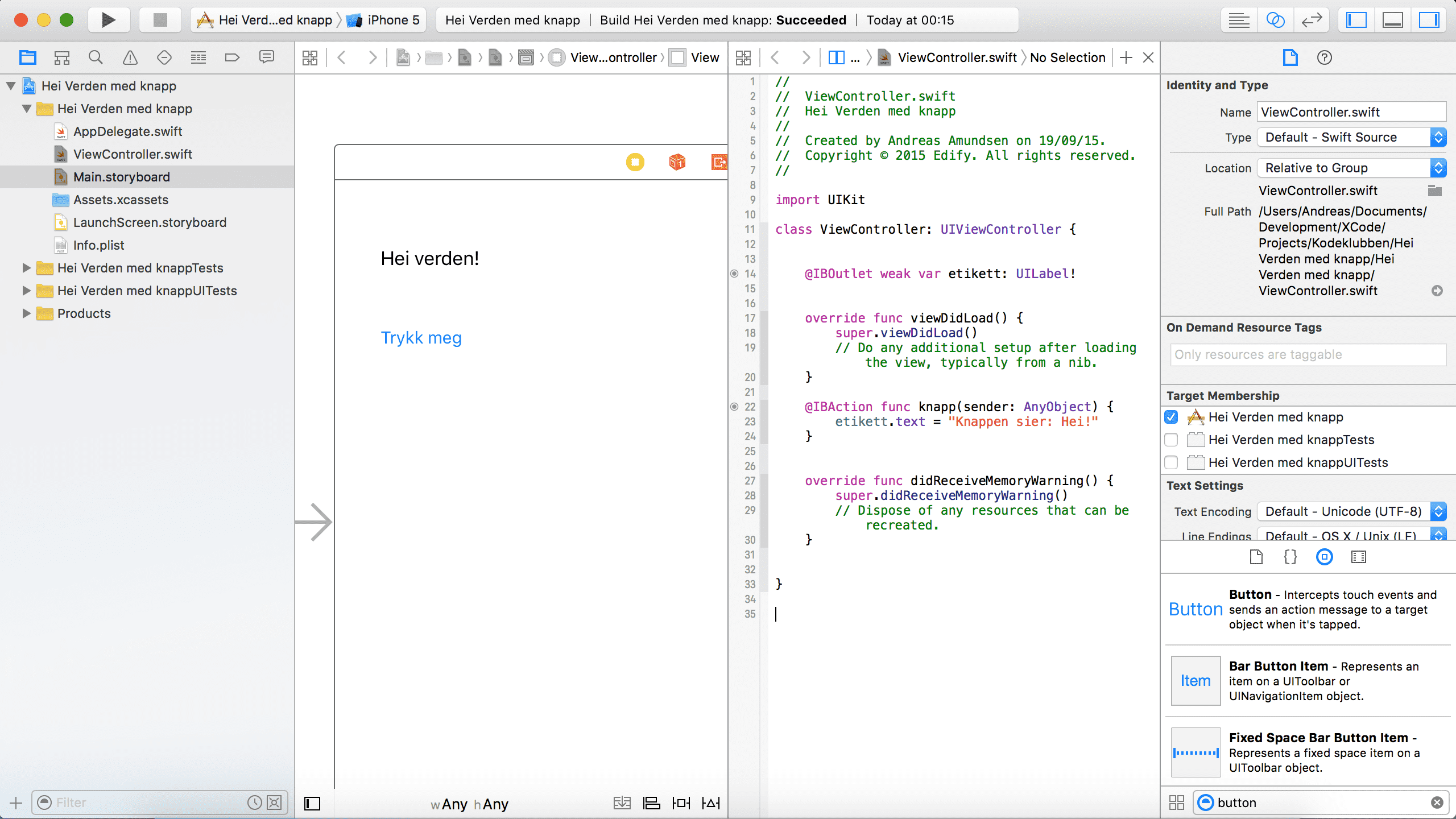 Bilde av den ferdige koden som endrer teksten