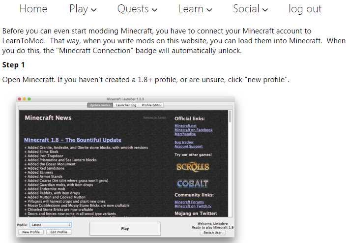 Bilde av siden som forklarer hvordan linke Minecraft kontoen