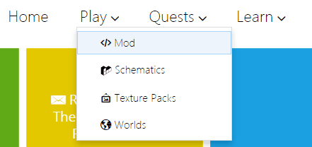 Bilde av hvordan velge Mod fra Play menyen på learn2mod's nettside