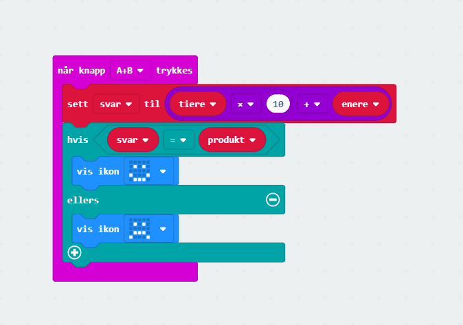 Bilete av koden for å sjekke om svaret var rett