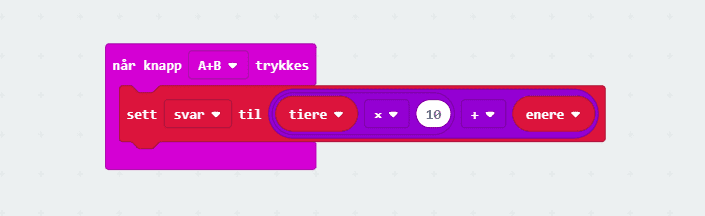 Bilete av koden for å lagre 10xtiarar + einarar i variabelen svar
