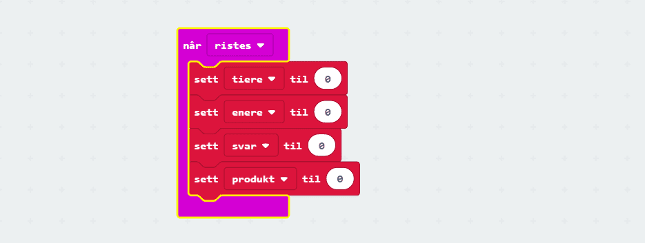 Bilete av koden for å setje variablane til null