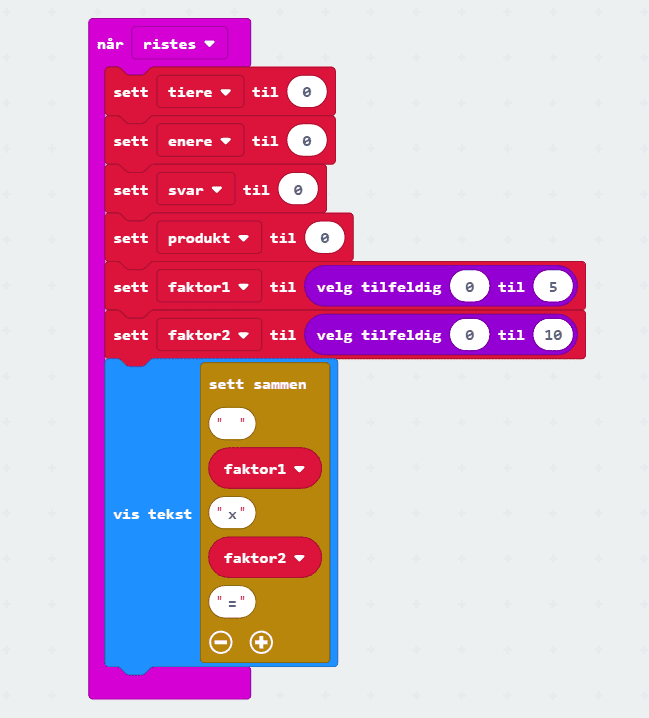 Bilete av koden for å vise faktor1xfactor2=
