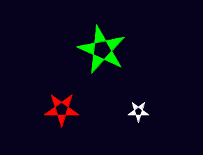 Bilde av tre stjerner med forskjellige farger