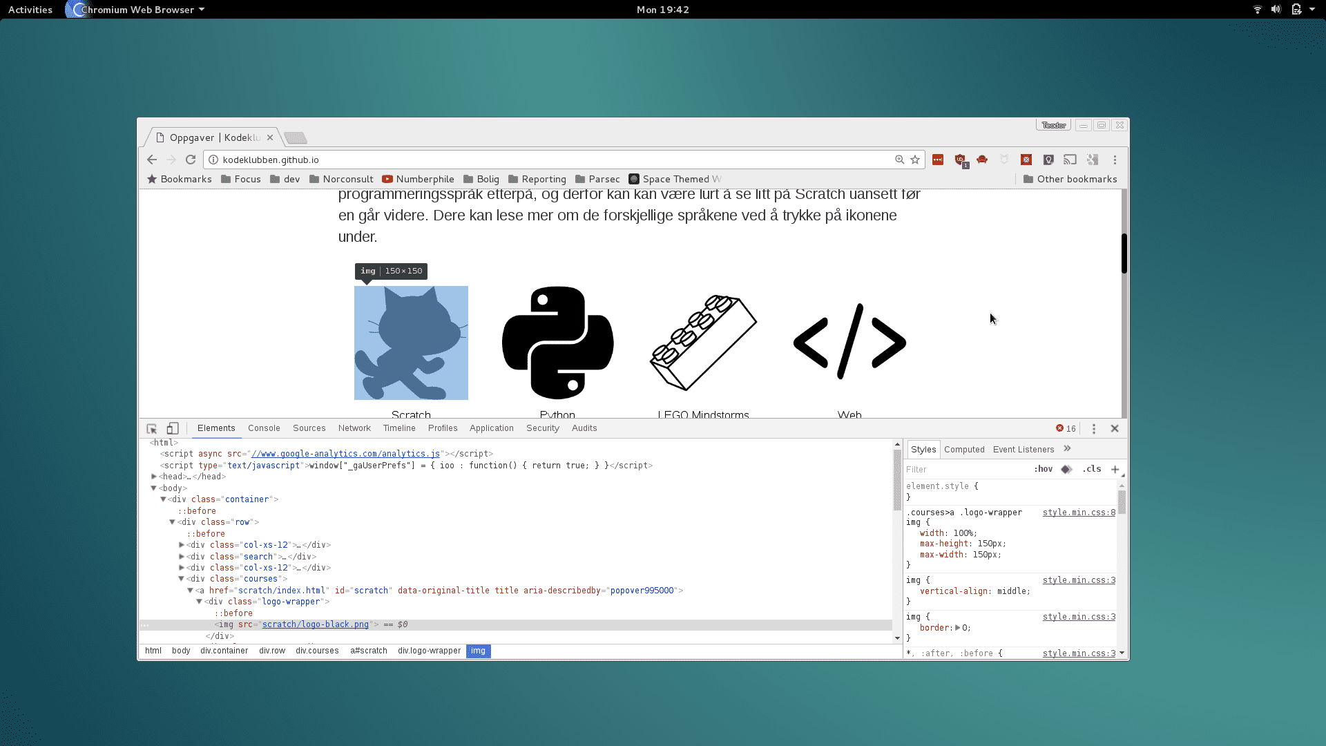 Bilde av kildekoden til katten på kodeklubbens nettsider